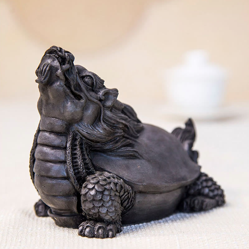 Buddha Stones Handmade Dragon Turtle Iron Powder Rust Cast Resin Statue Home Decoration