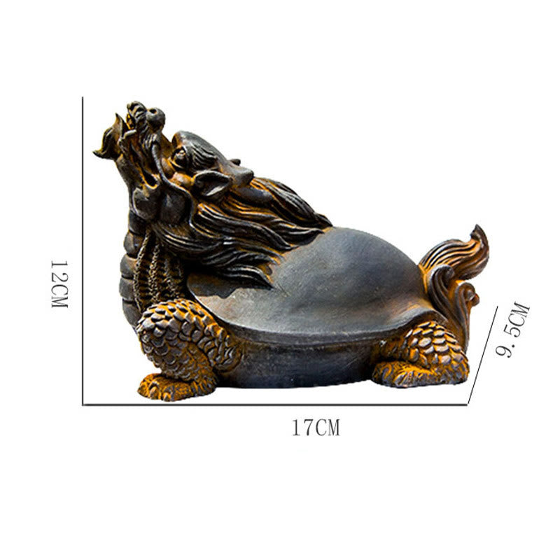 Buddha Stones Handmade Dragon Turtle Iron Powder Rust Cast Resin Statue Home Decoration