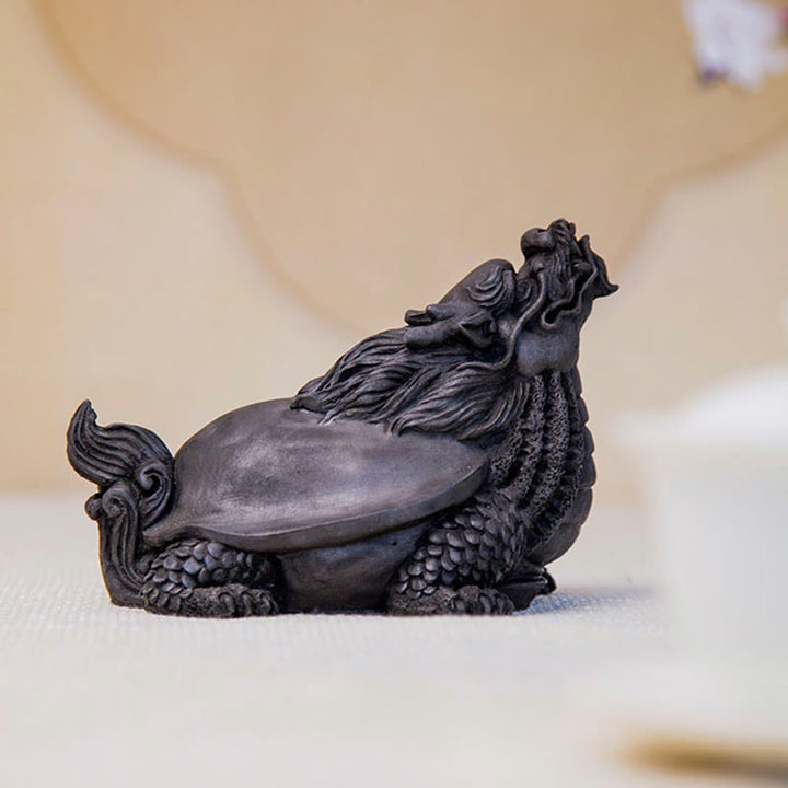 Buddha Stones Handmade Dragon Turtle Iron Powder Rust Cast Resin Statue Home Decoration