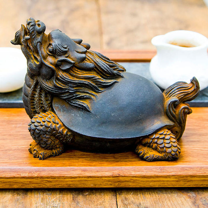 Buddha Stones Handmade Dragon Turtle Iron Powder Rust Cast Resin Statue Home Decoration