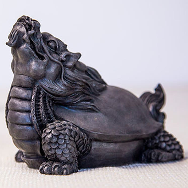 Buddha Stones Handmade Dragon Turtle Iron Powder Rust Cast Resin Statue Home Decoration