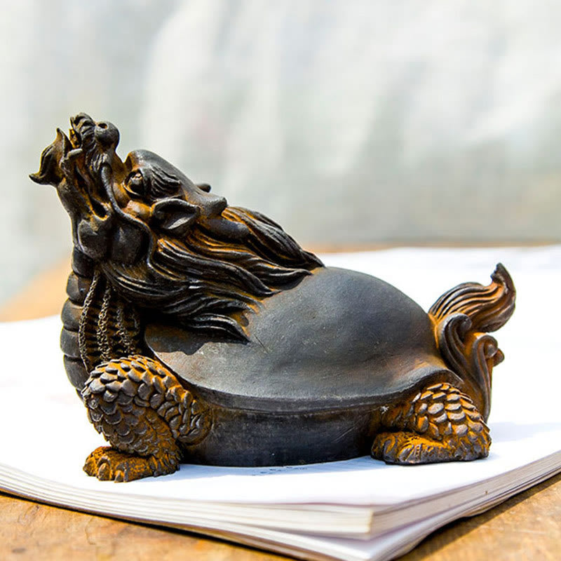 Buddha Stones Handmade Dragon Turtle Iron Powder Rust Cast Resin Statue Home Decoration