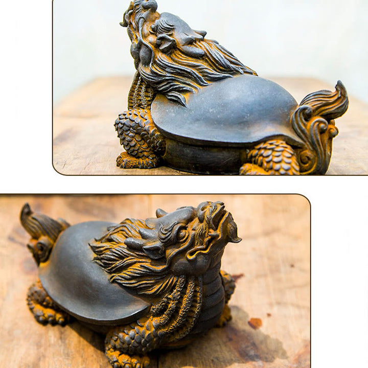 Buddha Stones Handmade Dragon Turtle Iron Powder Rust Cast Resin Statue Home Decoration