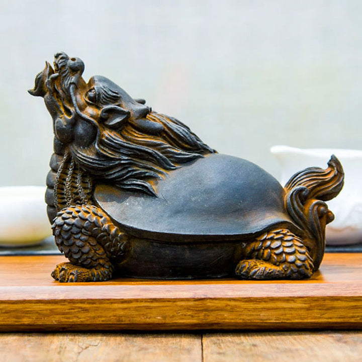 Buddha Stones Handmade Dragon Turtle Iron Powder Rust Cast Resin Statue Home Decoration