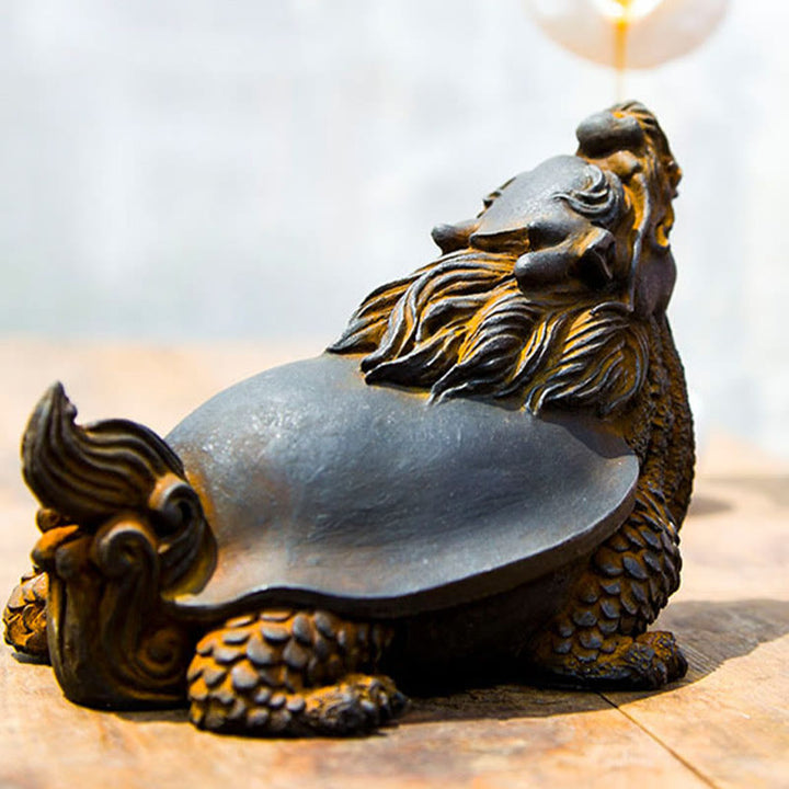 Buddha Stones Handmade Dragon Turtle Iron Powder Rust Cast Resin Statue Home Decoration