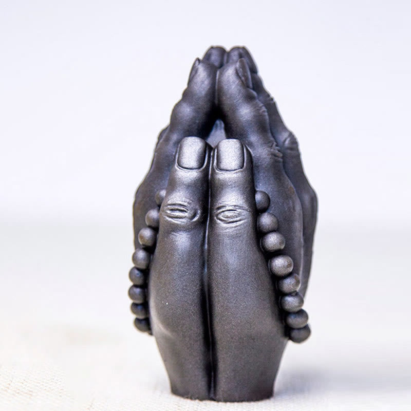 Buddha Stones Handmade Buddha Hand Namaste Iron Powder Rust Cast Resin Statue Decoration