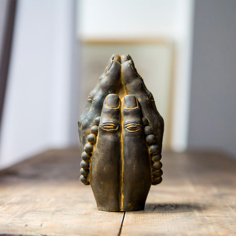 Buddha Stones Handmade Buddha Hand Namaste Iron Powder Rust Cast Resin Statue Decoration - Rust Namaste 15*2.5cm - image 0