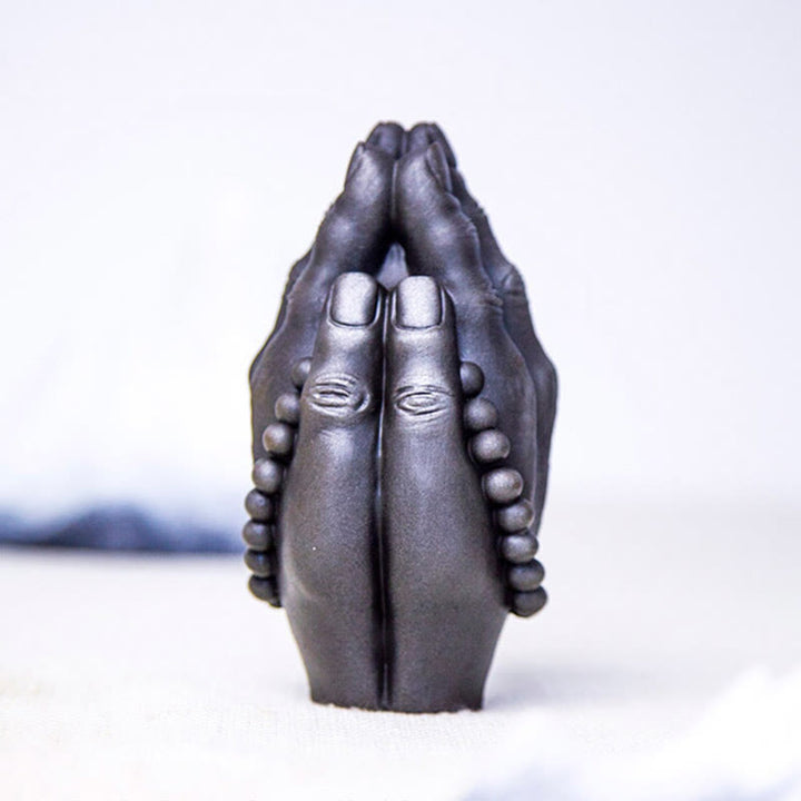 Buddha Stones Handmade Buddha Hand Namaste Iron Powder Rust Cast Resin Statue Decoration