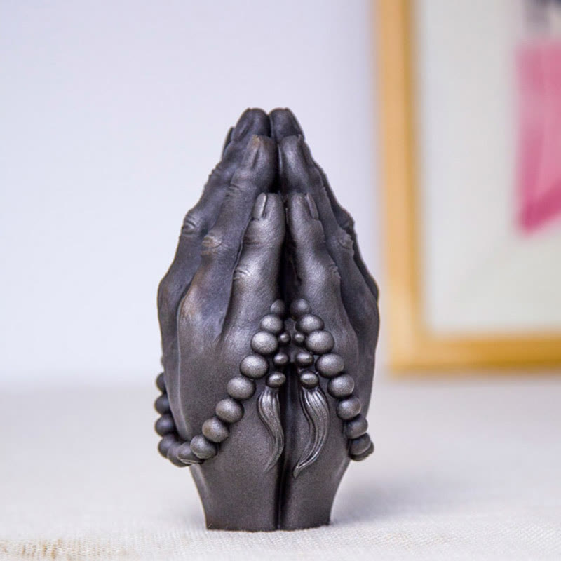 Buddha Stones Handmade Buddha Hand Namaste Iron Powder Rust Cast Resin Statue Decoration