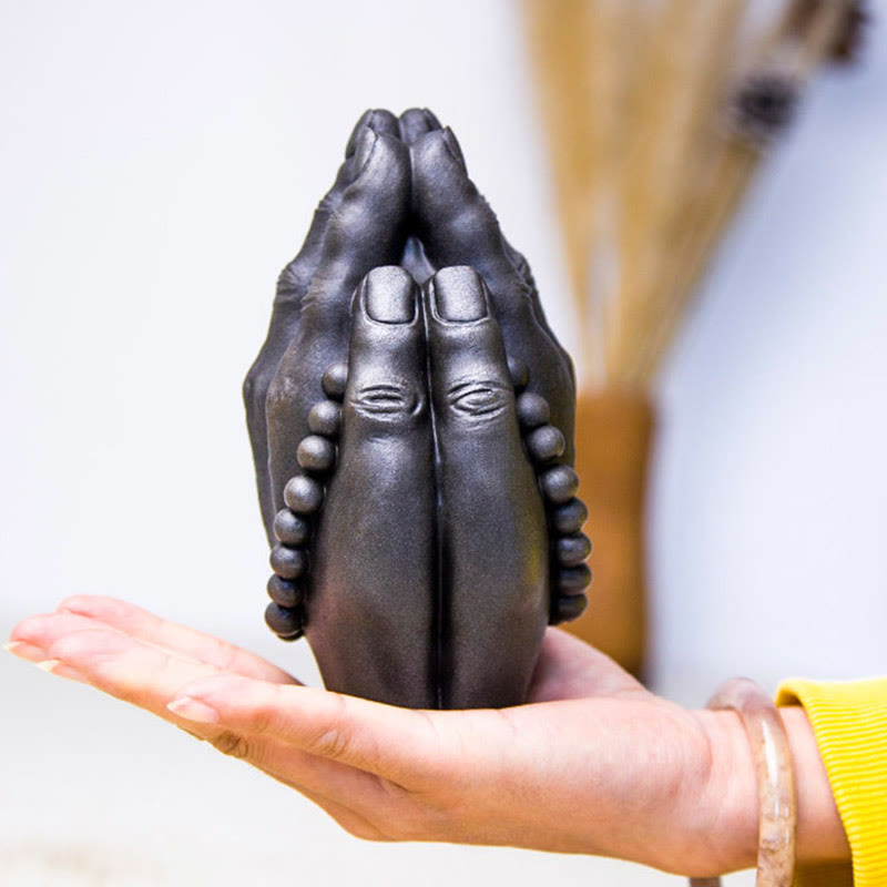 Buddha Stones Handmade Buddha Hand Namaste Iron Powder Rust Cast Resin Statue Decoration - image 16