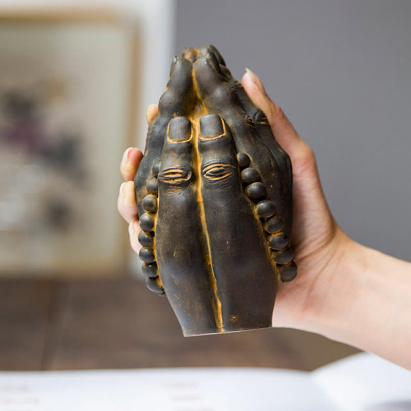 Buddha Stones Handmade Buddha Hand Namaste Iron Powder Rust Cast Resin Statue Decoration - image 4