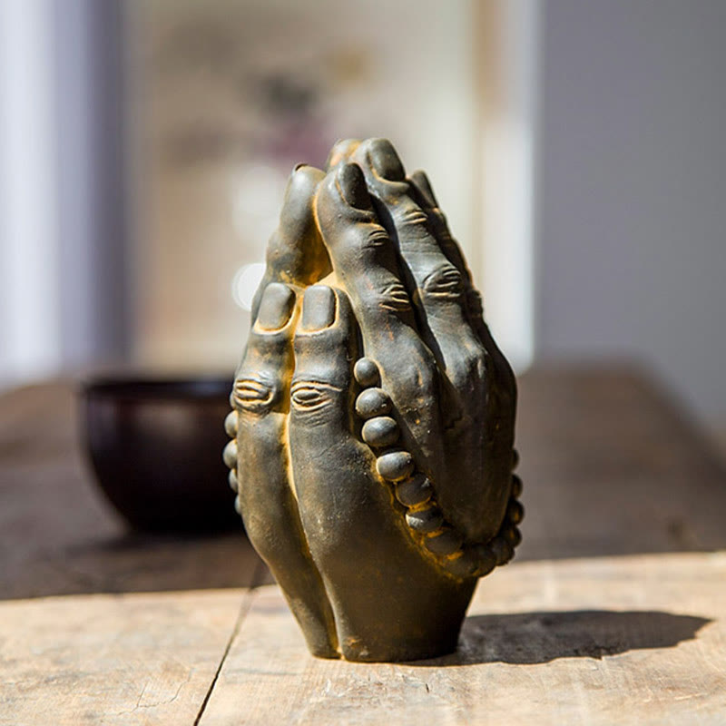 Buddha Stones Handmade Buddha Hand Namaste Iron Powder Rust Cast Resin Statue Decoration - image 2
