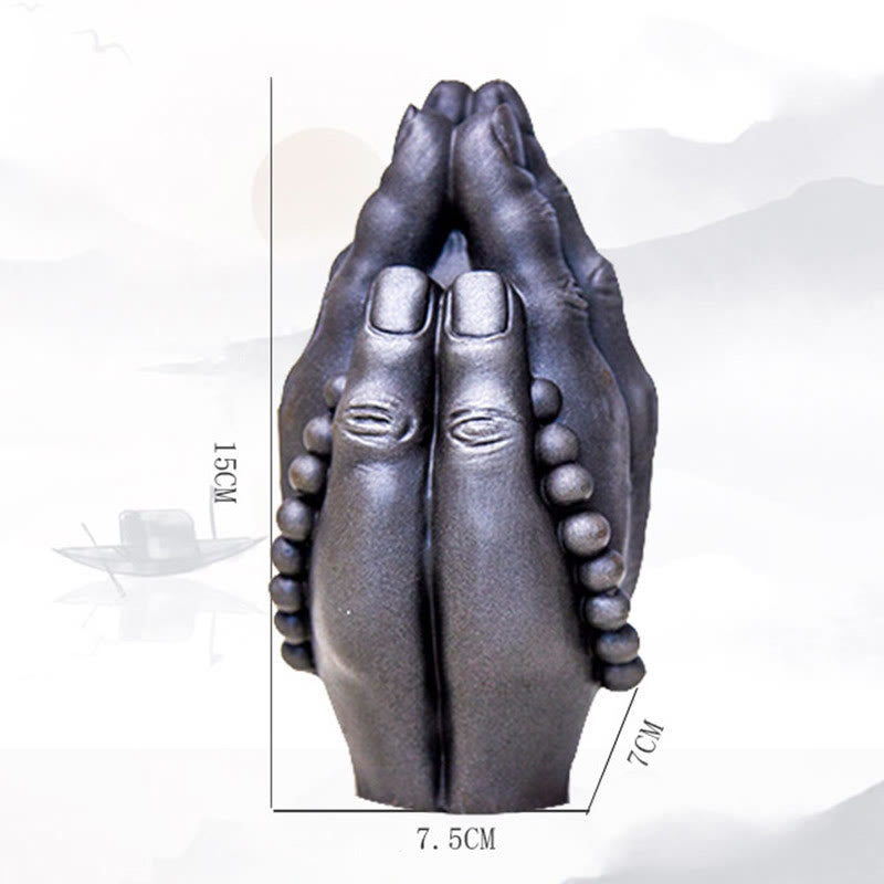 Buddha Stones Handmade Buddha Hand Namaste Iron Powder Rust Cast Resin Statue Decoration