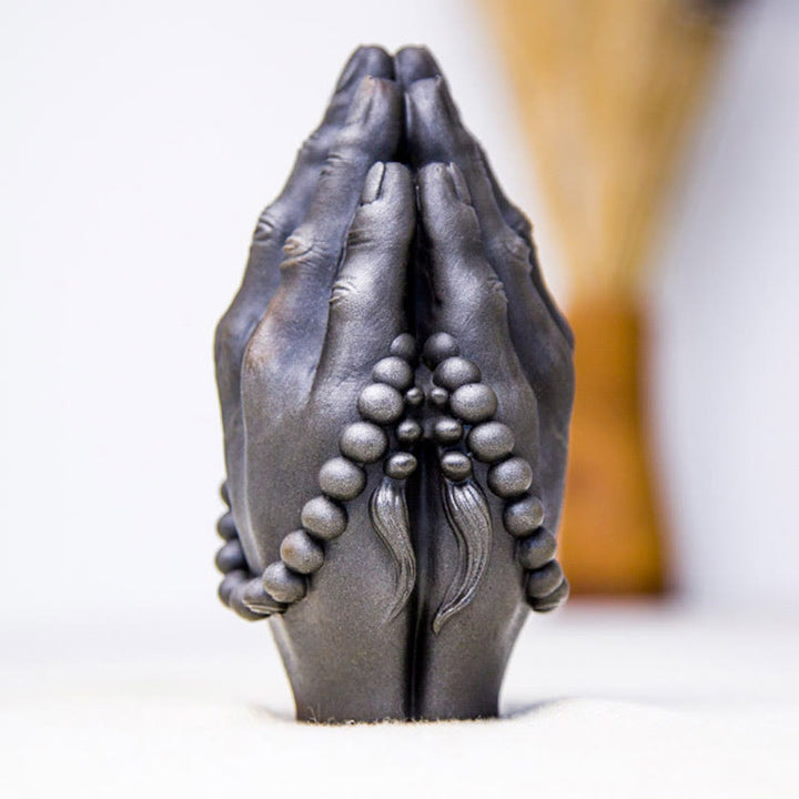 Buddha Stones Handmade Buddha Hand Namaste Iron Powder Rust Cast Resin Statue Decoration - image 14