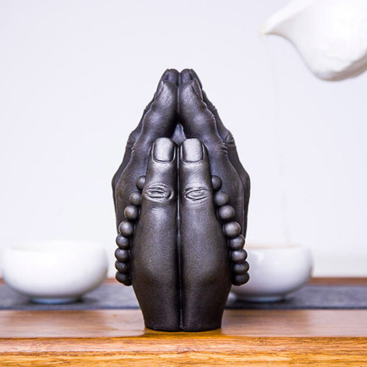 Buddha Stones Handmade Buddha Hand Namaste Iron Powder Rust Cast Resin Statue Decoration