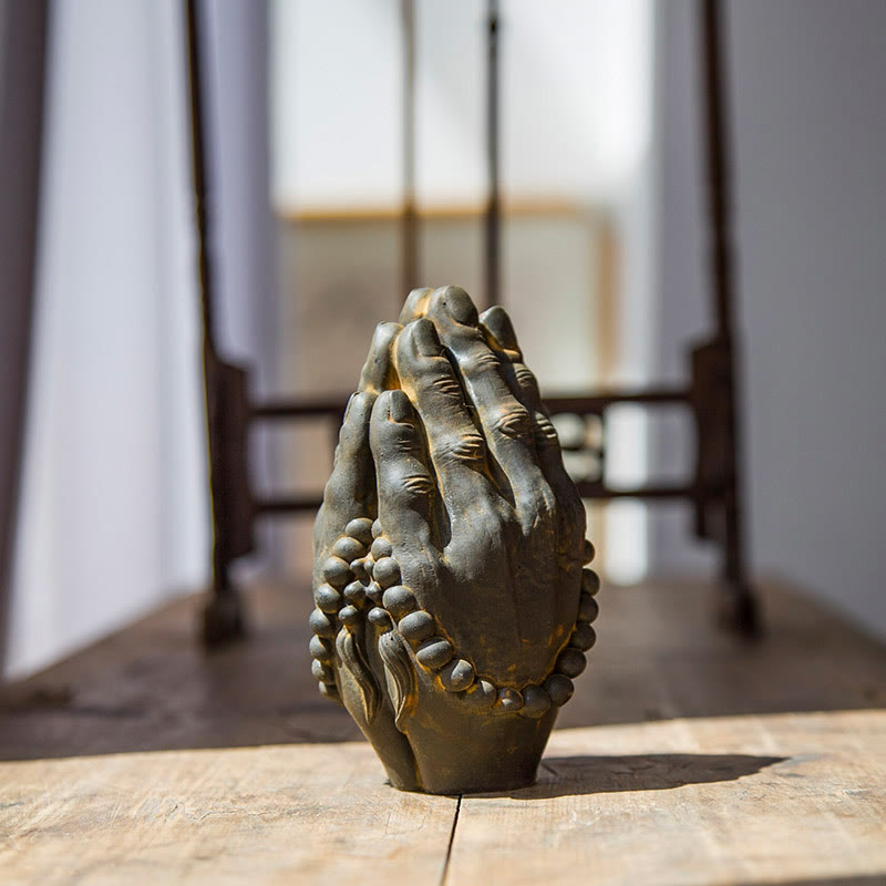 Buddha Stones Handmade Buddha Hand Namaste Iron Powder Rust Cast Resin Statue Decoration - image 6