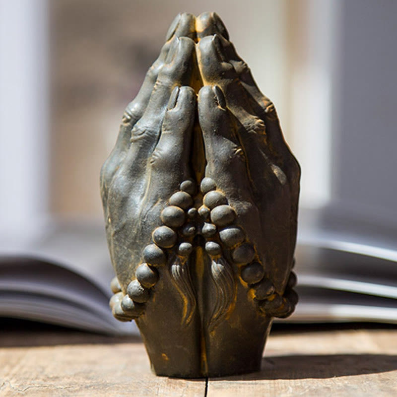 Buddha Stones Handmade Buddha Hand Namaste Iron Powder Rust Cast Resin Statue Decoration - image 7