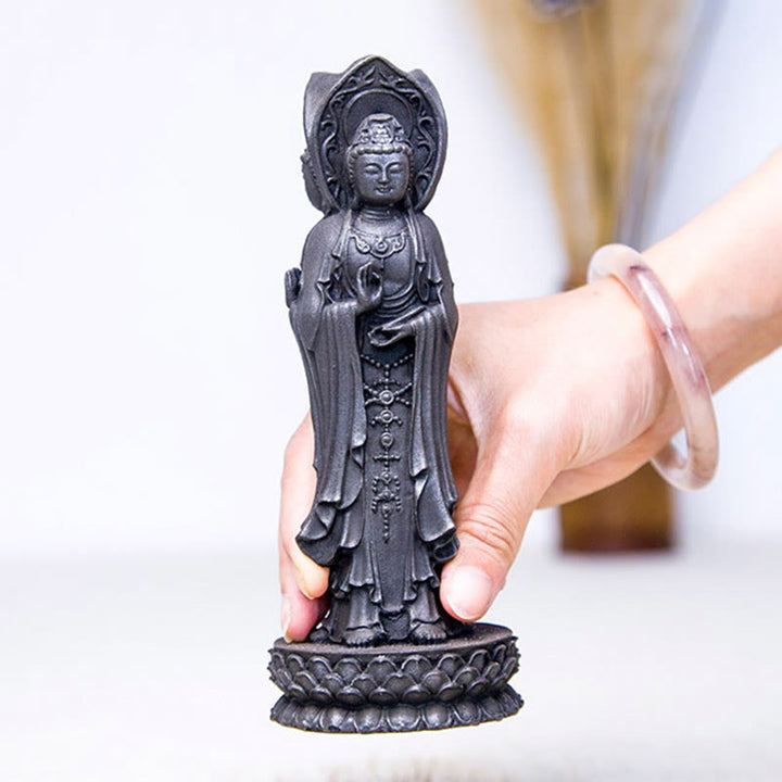 Buddha Stones Three-sided Kwan Yin Avalokitesvara Iron Powder Rust Cast Resin Statue Wealth Desk Decoration - image 20