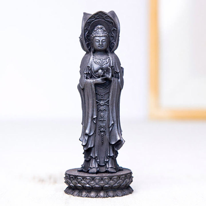Buddha Stones Three-sided Kwan Yin Avalokitesvara Iron Powder Rust Cast Resin Statue Wealth Desk Decoration - image 21