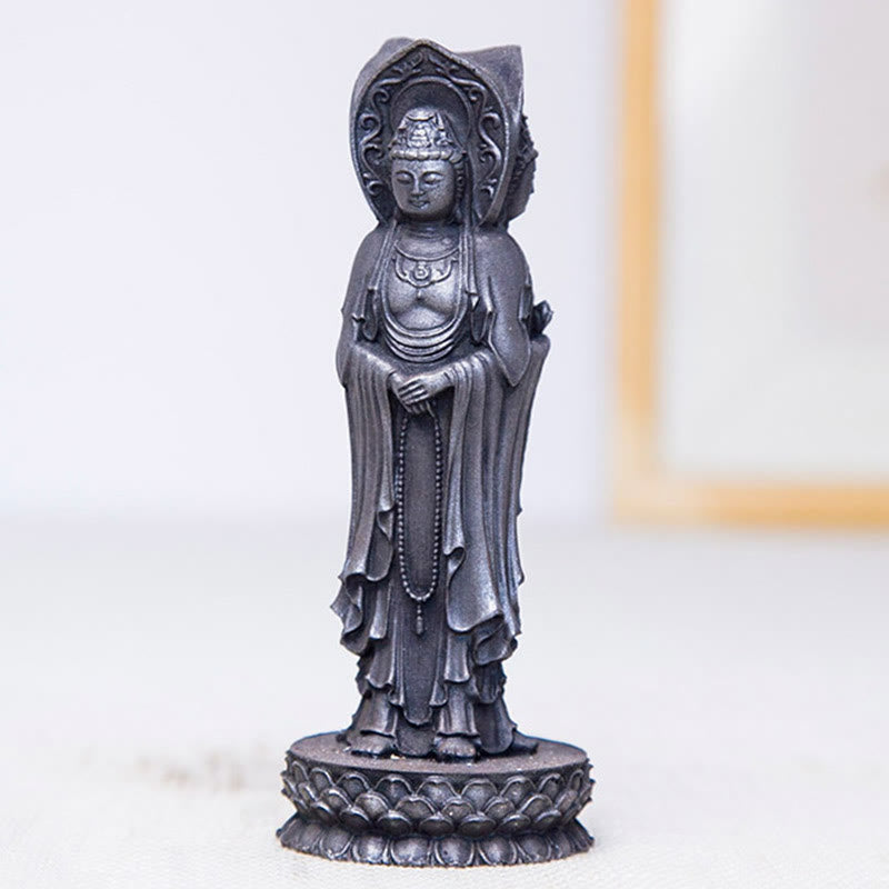 Buddha Stones Three-sided Kwan Yin Avalokitesvara Iron Powder Rust Cast Resin Statue Wealth Desk Decoration - image 19