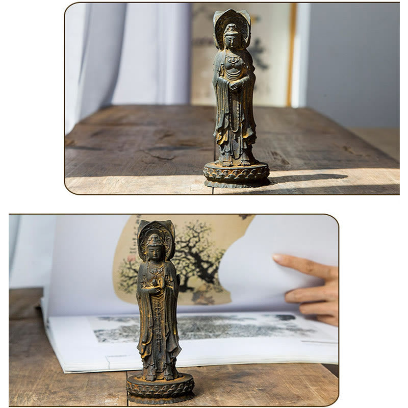 Buddha Stones Three-sided Kwan Yin Avalokitesvara Iron Powder Rust Cast Resin Statue Wealth Desk Decoration - image 11