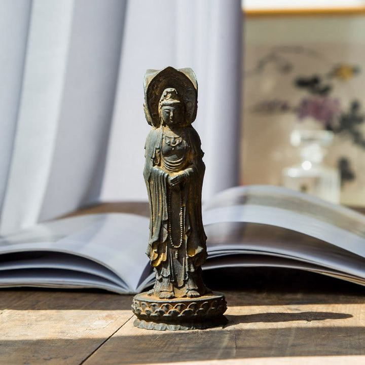 Buddha Stones Three-sided Kwan Yin Avalokitesvara Iron Powder Rust Cast Resin Statue Wealth Desk Decoration - image 9