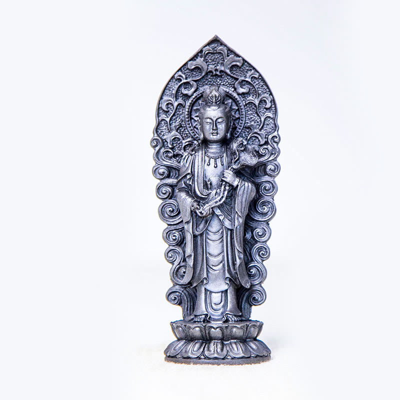 Buddha Stones Handmade Amitabha Guanyin Avalokitesvara Mahasthamaprapta Iron Powder Rust Cast Resin Statue Decoration - Buddha Ruyi Handle - Polished Version 18*7*4.7cm - image 22