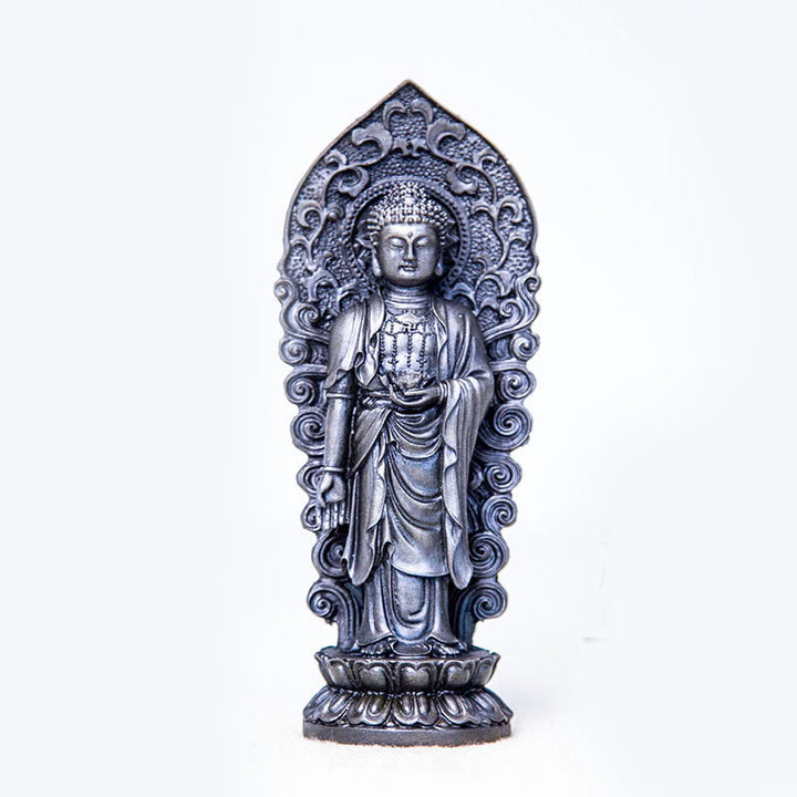 Buddha Stones Handmade Amitabha Guanyin Avalokitesvara Mahasthamaprapta Iron Powder Rust Cast Resin Statue Decoration