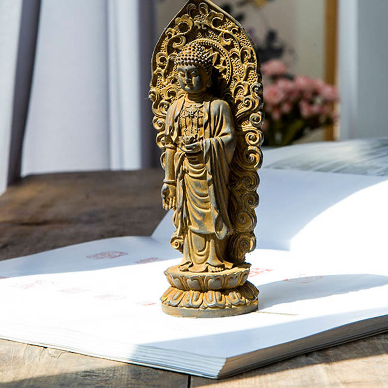 Buddha Stones Handmade Amitabha Guanyin Avalokitesvara Mahasthamaprapta Iron Powder Rust Cast Resin Statue Decoration