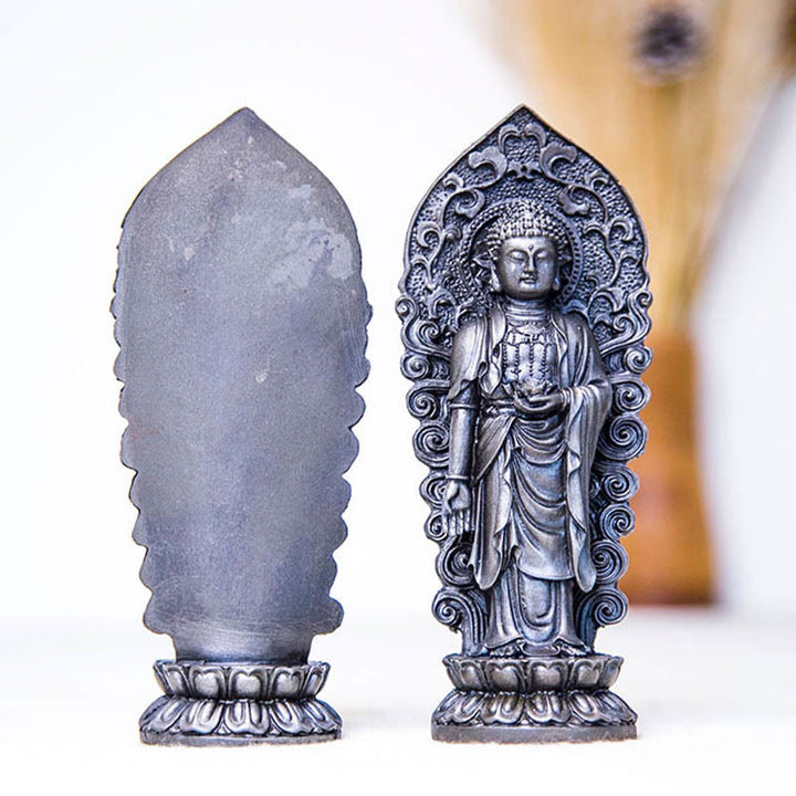 Buddha Stones Handmade Amitabha Guanyin Avalokitesvara Mahasthamaprapta Iron Powder Rust Cast Resin Statue Decoration