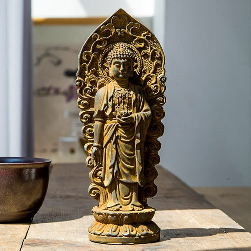 Buddha Stones Handmade Amitabha Guanyin Avalokitesvara Mahasthamaprapta Iron Powder Rust Cast Resin Statue Decoration - image 11