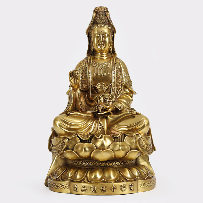 Buddha Stones Kwan Yin Avalokitesvara Wealth Brass Copper Statue Home Desk Decoration