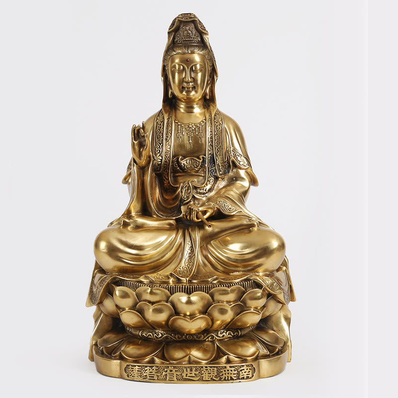 Buddha Stones Kwan Yin Avalokitesvara Wealth Brass Copper Statue Home Desk Decoration - Avalokitesvara 26*23*45cm - image 4