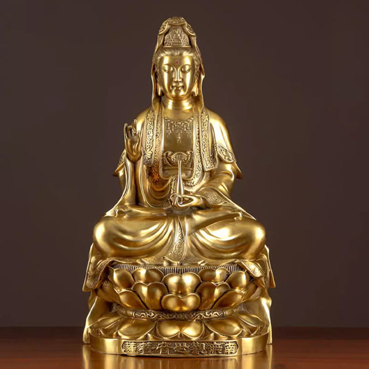 Buddha Stones Kwan Yin Avalokitesvara Wealth Brass Copper Statue Home Desk Decoration - image 11
