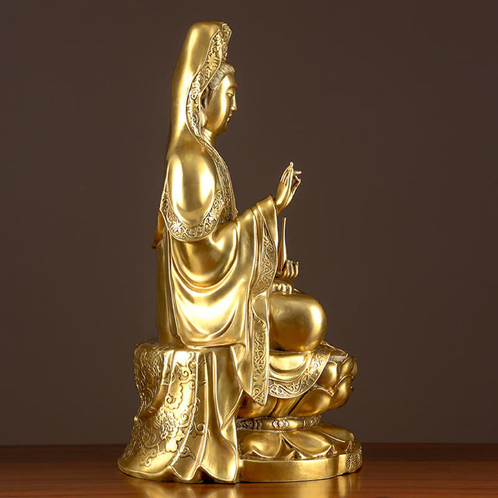 Buddha Stones Kwan Yin Avalokitesvara Wealth Brass Copper Statue Home Desk Decoration