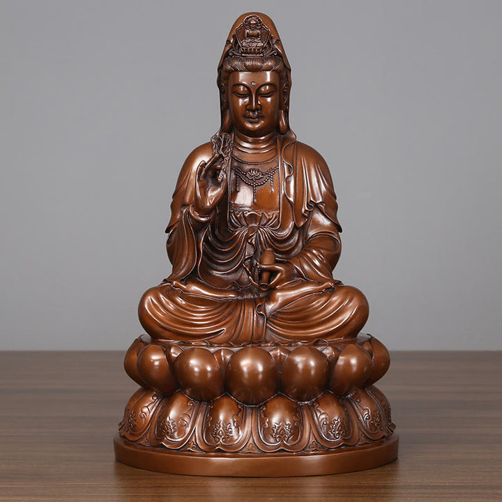 Buddha Stones Kwan Yin Avalokitesvara Lotus Wealth Copper Statue Home Desk Decoration