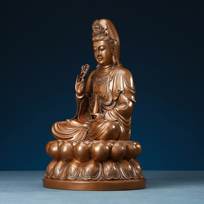 Buddha Stones Kwan Yin Avalokitesvara Lotus Wealth Copper Statue Home Desk Decoration