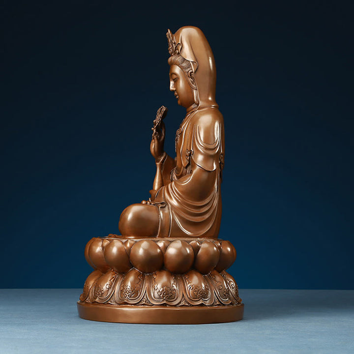 Buddha Stones Kwan Yin Avalokitesvara Lotus Wealth Copper Statue Home Desk Decoration