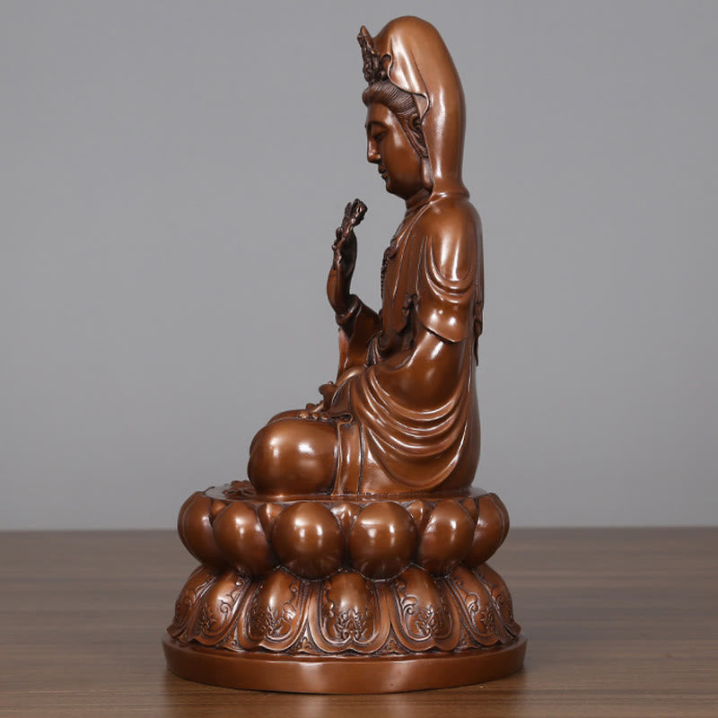 Buddha Stones Kwan Yin Avalokitesvara Lotus Wealth Copper Statue Home Desk Decoration - image 7