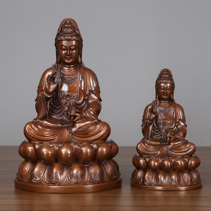 Buddha Stones Kwan Yin Avalokitesvara Lotus Wealth Copper Statue Home Desk Decoration