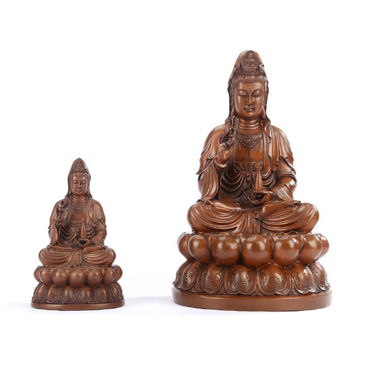 Buddha Stones Kwan Yin Avalokitesvara Lotus Wealth Copper Statue Home Desk Decoration