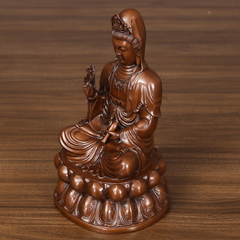 Buddha Stones Kwan Yin Avalokitesvara Lotus Wealth Copper Statue Home Desk Decoration