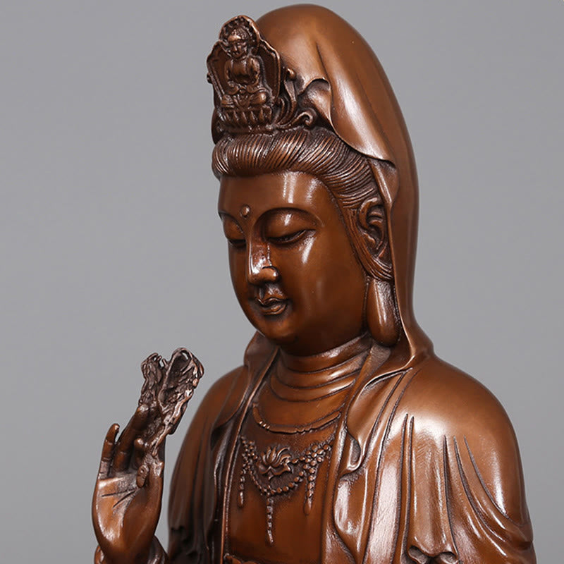 Buddha Stones Kwan Yin Avalokitesvara Lotus Wealth Copper Statue Home Desk Decoration