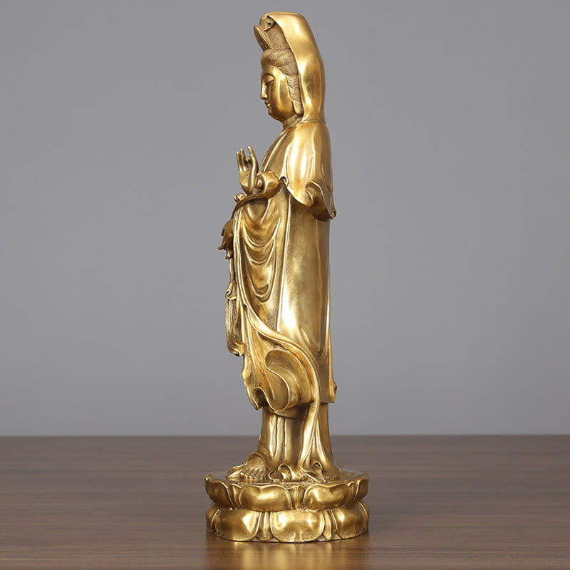 Buddha Stones Golden Standing Kwan Yin Avalokitesvara Wealth Brass Copper Statue Home Desk Decoration - image 6