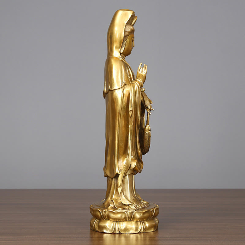 Buddha Stones Golden Standing Kwan Yin Avalokitesvara Wealth Brass Copper Statue Home Desk Decoration - image 3
