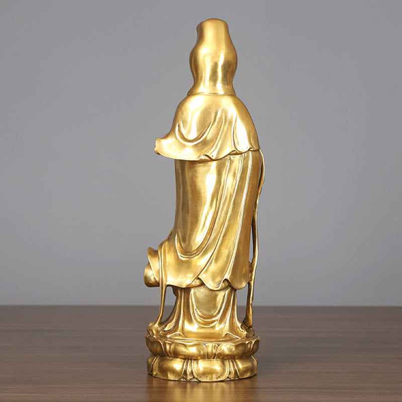 Buddha Stones Golden Standing Kwan Yin Avalokitesvara Wealth Brass Copper Statue Home Desk Decoration