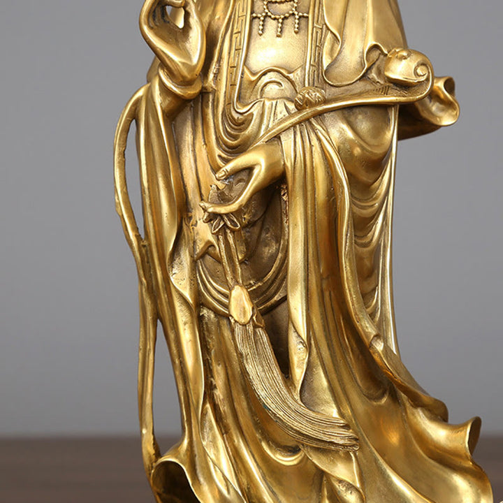 Buddha Stones Golden Standing Kwan Yin Avalokitesvara Wealth Brass Copper Statue Home Desk Decoration