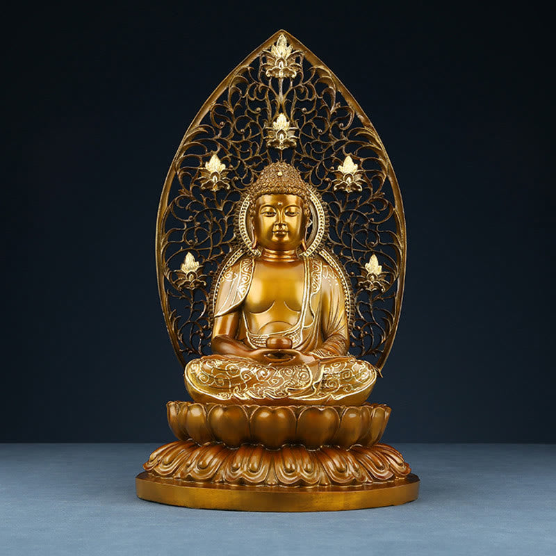 Buddha Stones Sakyamuni Amitabha Medicine Buddha Figurine Serenity Copper Statue Home Offering Decoration