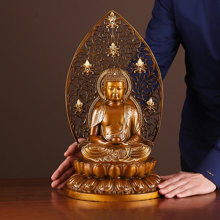 Buddha Stones Sakyamuni Amitabha Medicine Buddha Figurine Serenity Copper Statue Home Offering Decoration