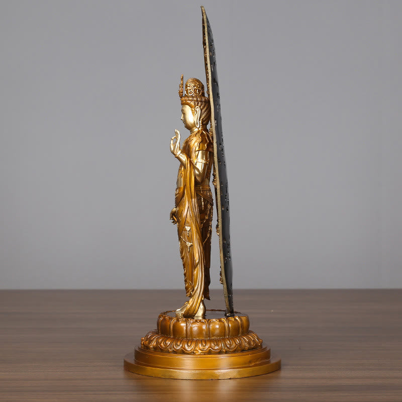 Buddha Stones Kwan Yin Avalokitesvara Aura Harmony Brass Copper Statue Home Desk Decoration